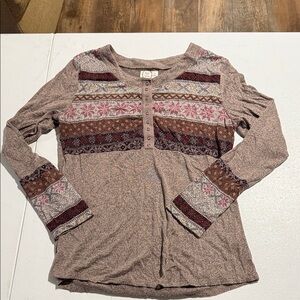 Maurices Brown and Red Patterned Long Sleeve Top